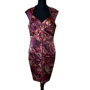 Jax Satin Body Con Lined Burgandy Tan Print Size 14